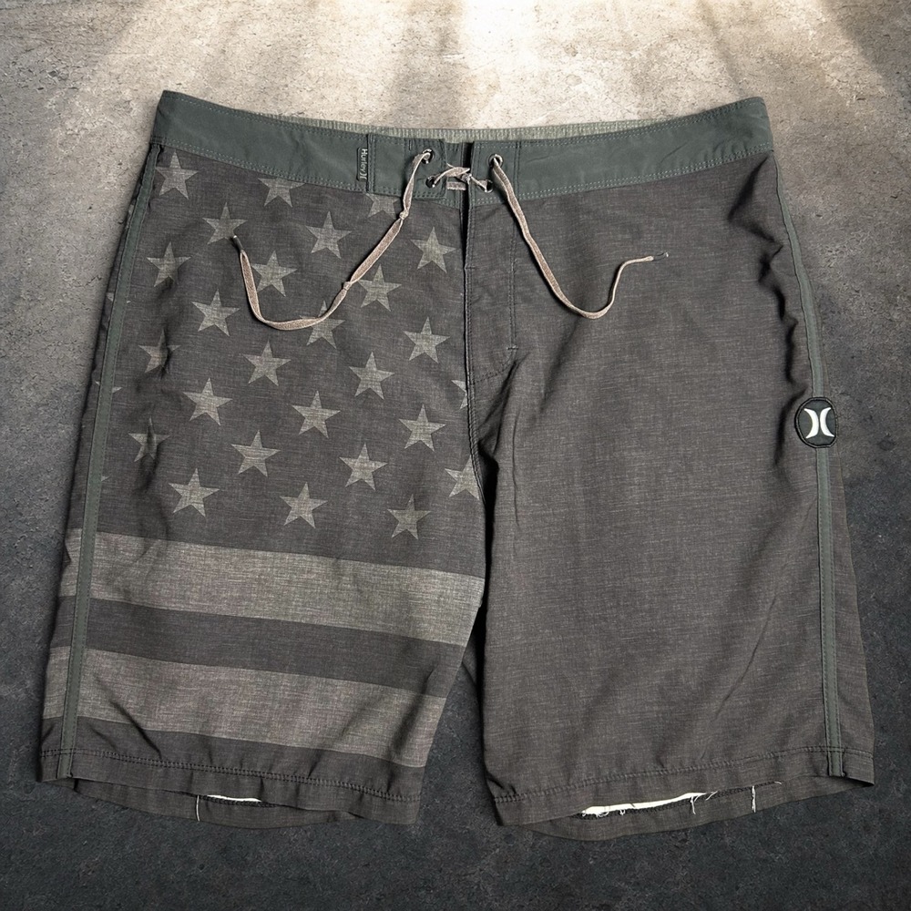 Hurley Phantom American Flag Board Shorts Gray Stars Stripes Mens 34 Size 36
